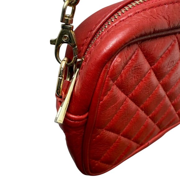 BROWNIE Red Leather Quilted Bag Chain Crossbody Made in Italy Handbag - Picture 9 of 14